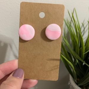 Light Pink Marble Wave Polymer Clay Stud Earrings